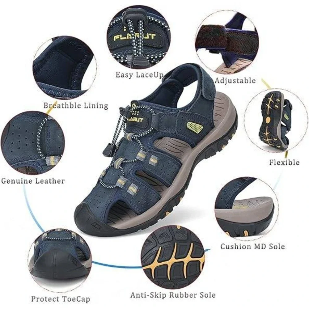 FLARUT Men's US 7.5 Blue Closed Toe Sport Sandals Lightweight Leather Hiking
